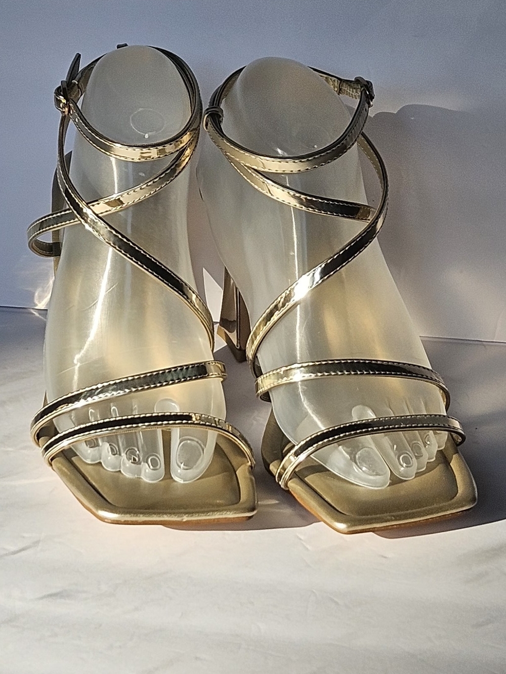 Marc Fisher Mahima Gold Strappy Heeled Sandals Square Toe Women's Size 10M - Picture 11 of 15